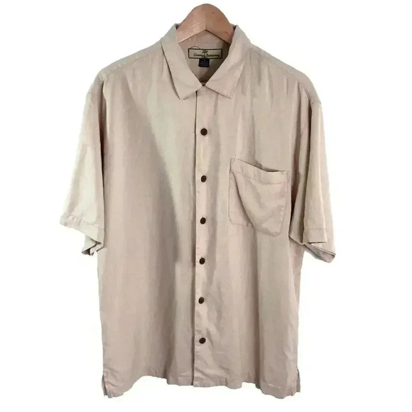 Tommy Bahama Other - Tommy Bahama Silk Tan Beige Button Down Cigar Club Shirt Men's Size M